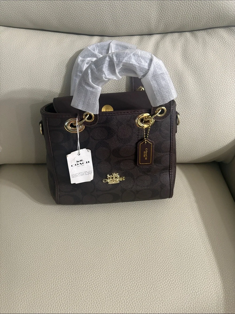 Coach Brown Signature Mini Satchel with Gold Hardware